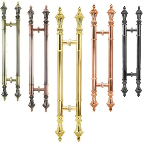 1pair Luxury glass/wooden door handle Stainless steel gold long handles Classical carved texture gate pulls for store/hote/villa