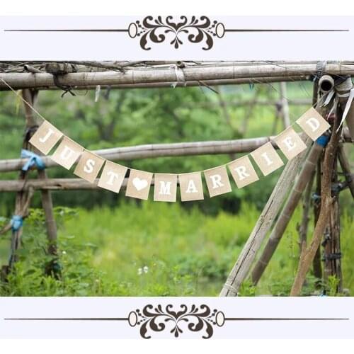 1 setJute rope Wedding Photo Props Vintage Banner Burlap Bunting Just Married Rustic Garland Party burlap wedding Decoration