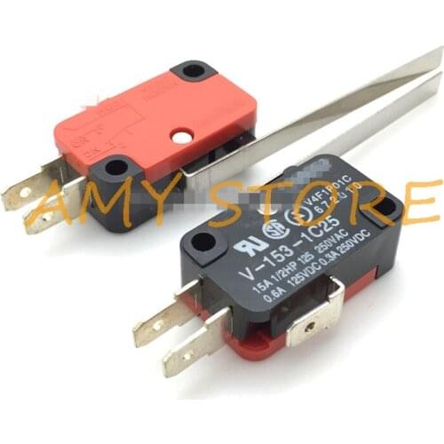 2pcs NO+NC 3 Terminal SPDT Long Straight Hinge Lever Roller Type Limit Micro Switch V-153-1C25 V-15/151/152/153/154/155-1C25