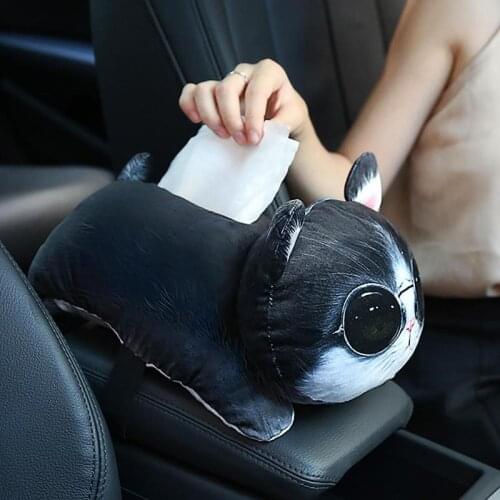 3D Plush Cartoon Pet Shape Car Tissue Box Napkin Holder Auto Interior Pillow Car Seat Armrest Headrest Sun Visor Mount Paper Box