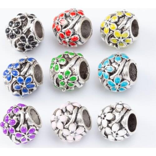 5Pcs/Lot Mix Color Silver Plated DIY Enamel flower Bead Charm Fits for Pandora European Jewelry Bracelet js2214