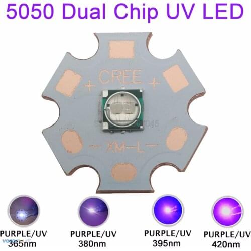 5W 5050 Ultra Violet UV 365nm 380nm 390nm 420nm High Power LED Emitter Bead 2-Chip 3.8-4.2V 350mA-1200mA on 20mm Copper Star