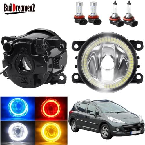 Angel Eye Fog Light Assembly For Peugeot 207 2006-2012 Car Front Bumper Fog Lamp with Halo Ring Daytime Running Light H11 12V