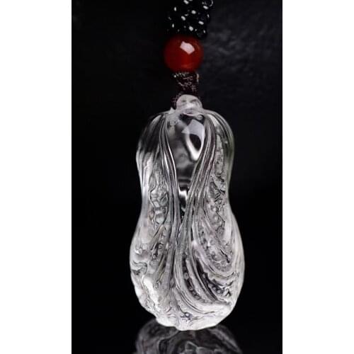 White Natural Crystal Pendants Carved Chinese Cabbage Pendant Rope Chain Necklace Lucky for Women Men Wishing Quartz Jewelry