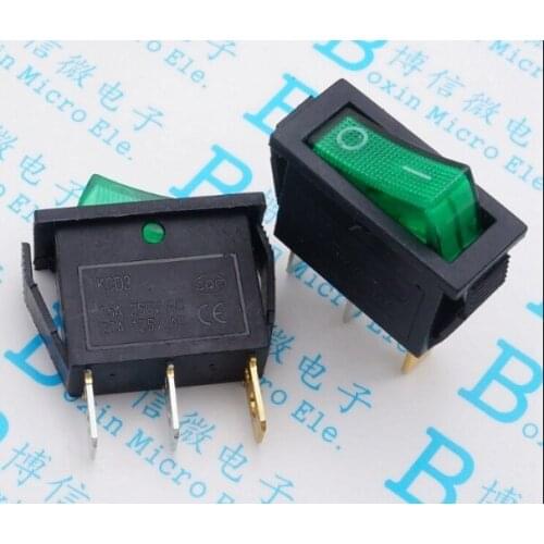 Free Shipping 50pcs/lot 3 Pin 16A 250V Green Red Button Light Rocker Switch KCD3-101N KCD2 On Off Rocker Power Switches