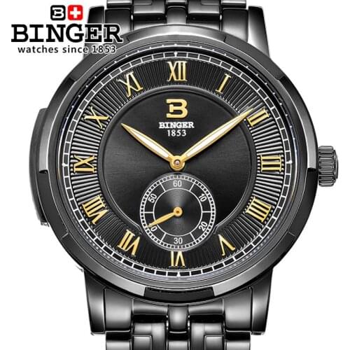 Switzerland BINGER Sport Watches for Men Automatic Mechanical Wristwatch stainless steel Strap Unique Second Hand Design Watch