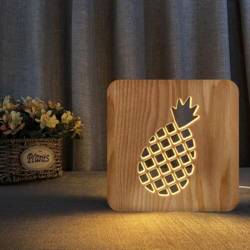 Wood Night Light Plant Pineapple Creative Table Lamp Bedroom Decorative Light