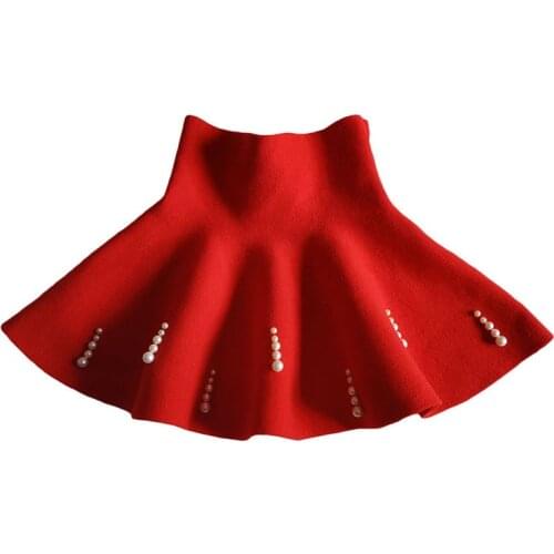 2020 New Fall Winter Girls Clothes Casual Knit Mini Pleated Skirt Pearls Princess Tutu Skirts Girl 6M-14 Years Kid Clothes