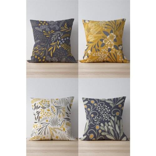 Double Side Printed Smoked in Floral Patterned 4'lü Suede Pillow Decorate Case Good Quality Stylish Home Garden Room Kitchen Gift Convenient Decorative Modern