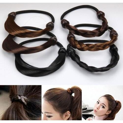 Elastic Faux Wig Synthetic Hair Braided Headband Ponytail Holder Hairpiece Rope Hairdressing Accessories