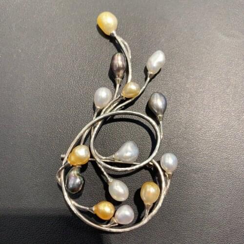 Natural keshi pearl brooch multi color 925 sterling silver designer fine women jewelry free shipping sea water pearl