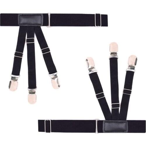 KLV 2Pcs/Set Elastic Leg Suspenders Shirt Stays Holder Straps Metal Locking Clamps
