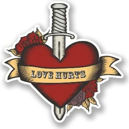 Hot Love Hurts Heart & Nife Decal Car Window Bumper Trunk Decal Vinyl Waterproof Car Stickers Suv Car Decals KK13*11cm
