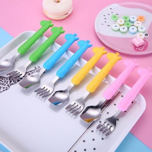 Baby Gadgets Tableware Set Children Utensil Stainless Steel Toddler Dinnerware Cutlery Cartoon Infant Food Feeding Spoon Fork