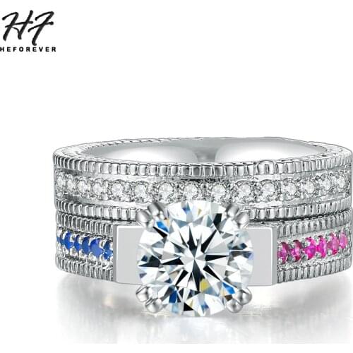 Classic Round Crystal Rings Set For Women AAA+ CZ Multicolor Fashion Jewelry Wedding Engagement Gift DZR008