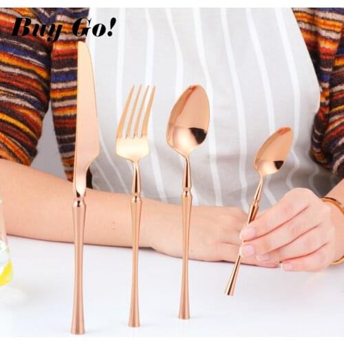 5PCS Metal Stainless Steel Flatware Set Creative Standing Cutlery Set Rose Gold Dessert Knife Fork Spoon Set Dinnerware Set Gift