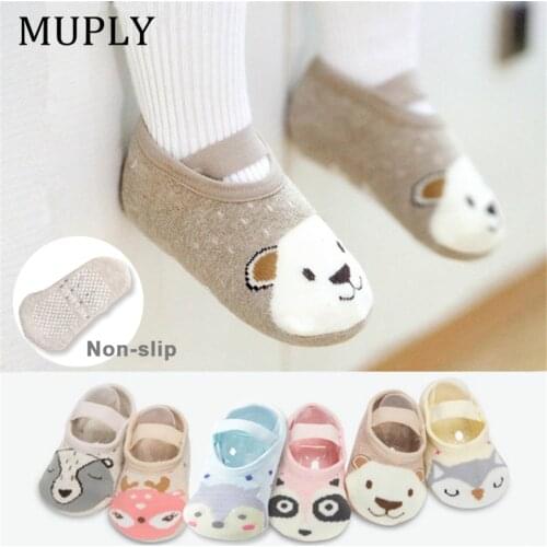 1 Pair Fashion Baby Girls Boys Cute Cartoon Non-slip Cotton Toddler Floor Socks Animal pattern First Walker Shoes for Newborns