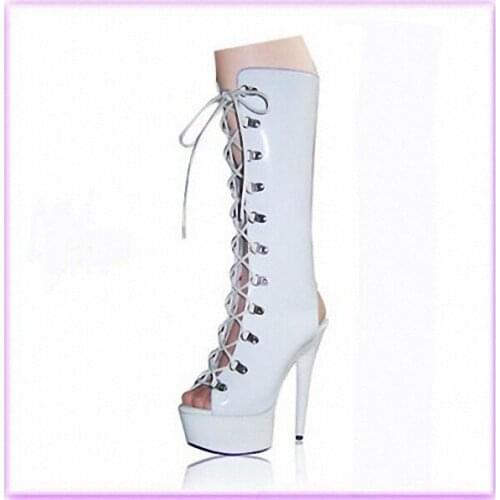 The new fashion taste temptation to 15 cm crystal high with high boots Pole dancing patent leather boots
