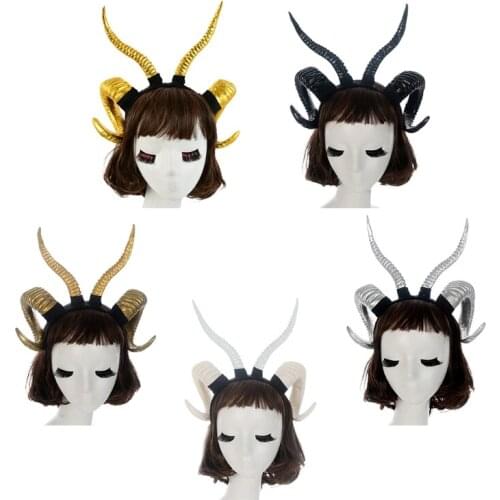 MXMB Faux Sheep Horn Hair Hoop Ox Horn Headwear Halloween Carnival Party Accessories