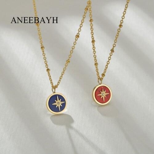Stainless Steel Star Pendant Necklace For Women Bohemia Gold Color Round Charms Long Chain Necklaces Vintage Jewelry