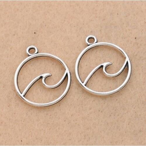 KJjewel Antique Silver Wave Charm Pendant for Jewelry DIY Making Bracelet Necklace Accessories 20mm