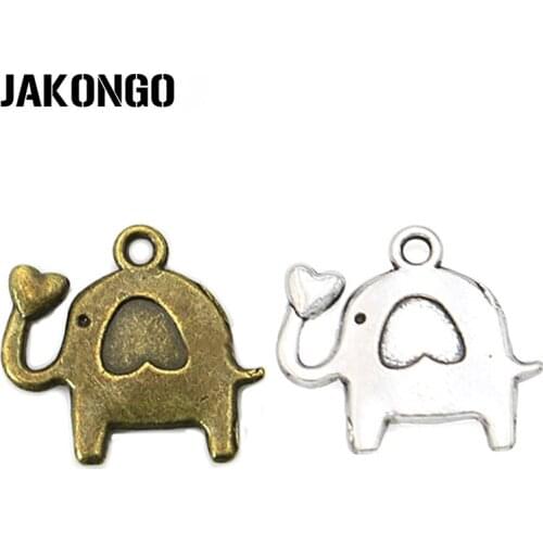 JAKONGO Tibetan Silver Plated Elephant Charms Pendants for Necklace Bracelet Jewelry Making DIY Handmade 14x15mm 20pcs/lot