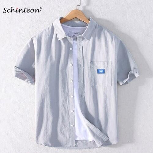 Schinteon Men Summer Thin Shirt Short sleeved 100% Pure Cotton Casual Japan Style Shirt Turn-down Collar New