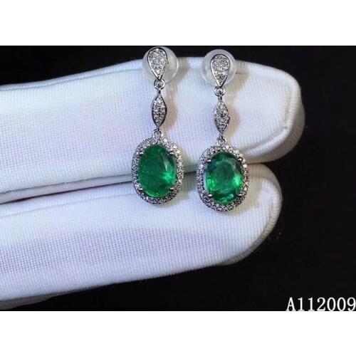 KJJEAXCMY fine jewelry 925 sterling silver inlaid natural emerald ear studs luxury ladies earrings support test with box