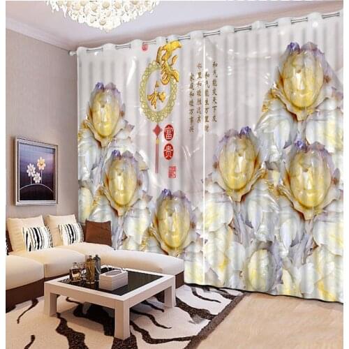 Modern Curtain Photo Printing Living room Curtain 3D Marble Plant flower Blackout Treatments Curtain Fabric Customized Size