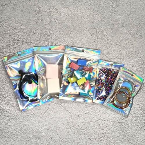 Bags 50Pcs Iridescent Zip Lock Bag Aluminum Foil Sealed Pocket Resealable Ziplock Bags Party Food Storage Makeup Foil Bags Thick