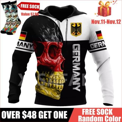 Germany Skull Tattoo Eagle Pattern Flag 3D Over Printed Hoodie Man Women Unisex Outwear Zipper Pullover Sweatshirt Casual