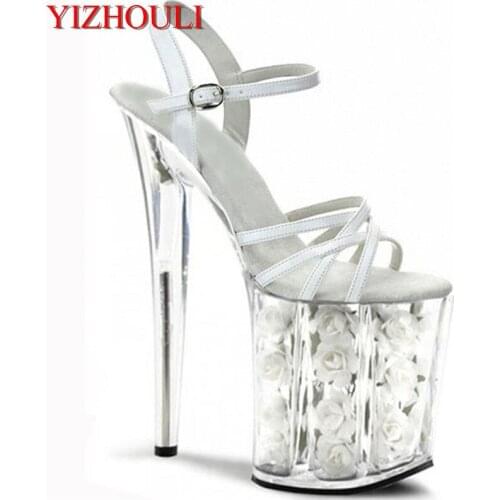 20 cm clear rose wedding shoes, high heels for women, 8 inch stylish high heel pole dance sandals