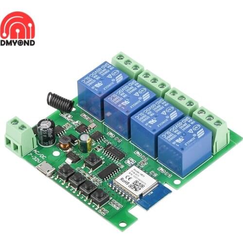 USB 5V DC/AC7-32V 12V 4CH 4 Channel WIFI Remote Control Relay Switch Module Support Remote WIFI Control + 433MHZ Radio Frequency