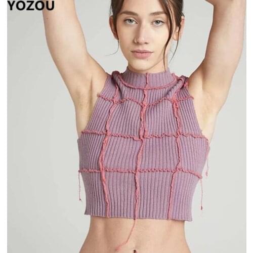 Y2k Vintage summer Womens Tube Crop Top 2021 Grunge Fairy Core Pink Purple Crochet Sleeveless 90s E-Girl Knit Wrap Tank Vest