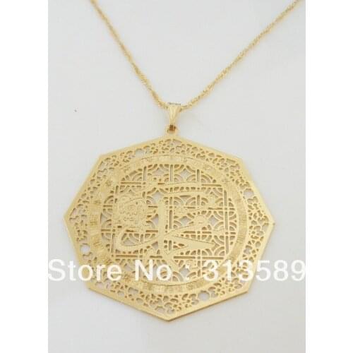 Order 10$ GET FREE Shipping/ YELLOW GOLD OVERLAY FILLED WITH BRASS 18" NECKLACE&MUSLIM ALLAH GOD PENDANT/Great Money Maker