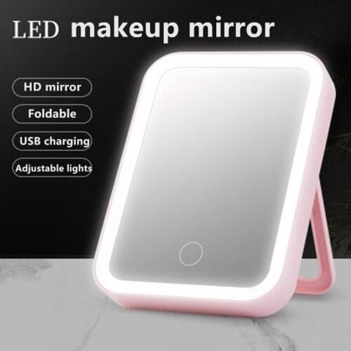 LED Makeup Mirror With Light for Make Up Adjustable Touch Dimmer Led Vanity Mirrors Foldable Square Beauty Mirror
