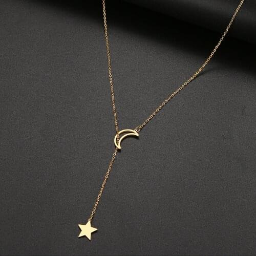 316L Stainless Steel Fashion Moon And Star Shape Pendant Layered style Necklace For Women Jewelry Party Friend Gifts 2021 New