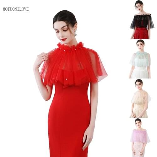 Gauze Ladies Wedding Cape Wedding Jacket Red Lilac Womens Shawl Wraps Shrug Top For Wedding Party Dress Cover Up Bolero Mariage