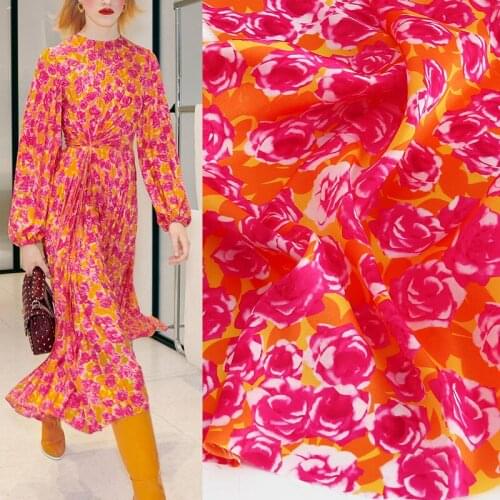 145cm Width Fashion Rose Flower Printed Imitate Silk Satin Fabric For Woman Summer Dress Blouse DIY Cloth Sewing Material