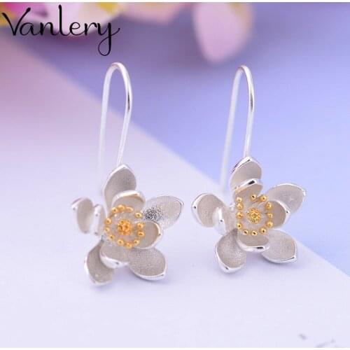 Vintage Big Flower Stud Earrings For Women Silver Color Geometric Earrings Brinco Trendy Fashion Jewelry Gifts