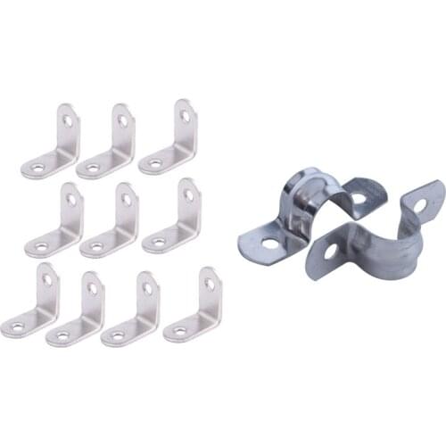 20Pcs Stainless Steel 2-Hole Rigid Pipe Straps Clip Clamp With ​10Pcs Screw Mounted Furniture Angle Corner Bracket
