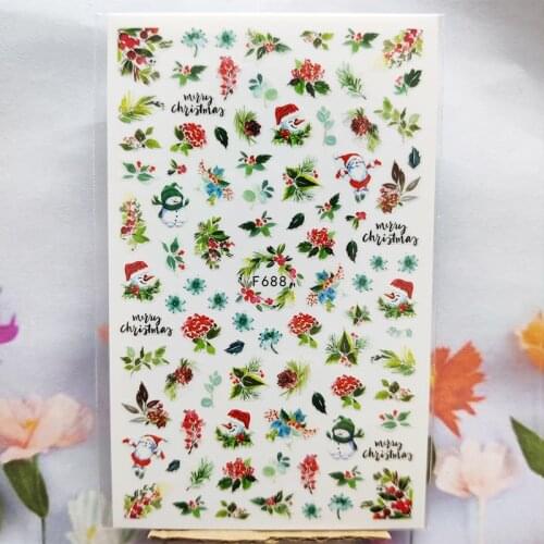 3D Nail Sticker Winter Snowman Flowers Nail Foil Glue Sticker Leaf Wreath Snowflake Stickers for Manicure Nail Art Decoration