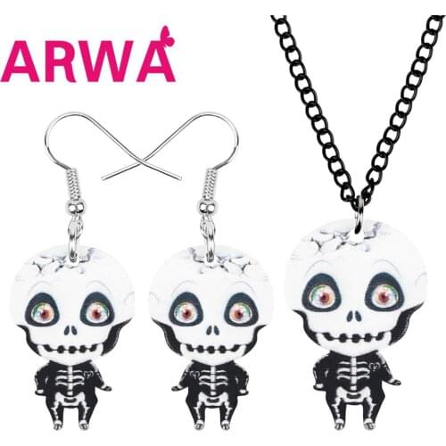 ARWA Acrylic Halloween Skull Skeleton Jewelry Sets Long Aesthetic Earrings Necklace For Women Kids Girls Fashion Gift Accessory