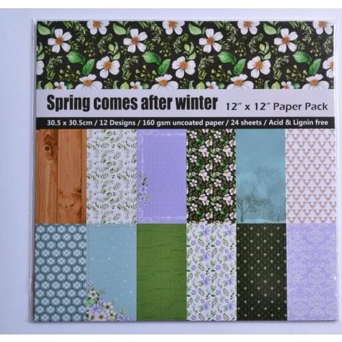 DIY Album Photo Scrapbooking set Sprng Come Decorative Papers Craft paper 12"inch X 12" inch Single Side Printed 24 pcs/Set