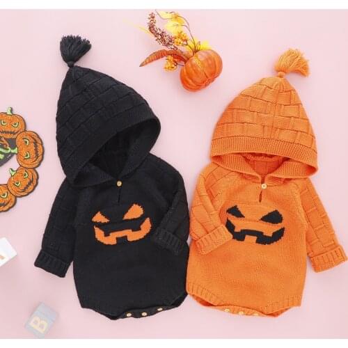 Bobora Autumn Winter Cosplay Halloween Rompers Children Hooded Top Cartoon Pumpkin Style Spring