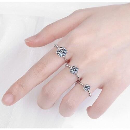 Geoki Passed Diamond Test 0.3-1 CT Perfect Cut D Color Excellent Moissanite Party Rings 925 Sterling Silver Diamond Ring Jewelry