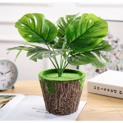 Green Artificial Plants art plant in pot Desktop Plastic Leaf Jungle Party Tropical Leaves Home Backyard Plant Decor 1pc