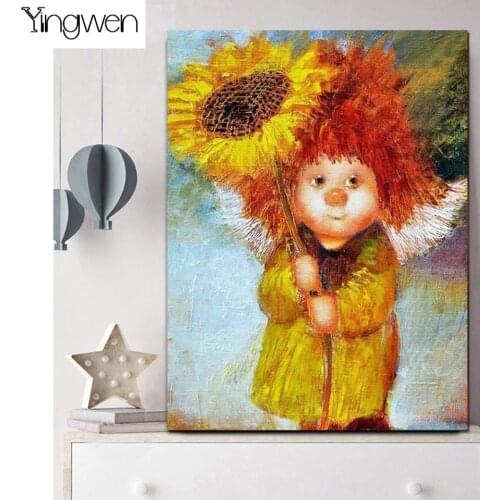 Oil Painting Cartoon Sunflower Angel Diamond Painting DIY Full Square Round Drill 5D Embroidery Mosaic Cross Stitch Home Art