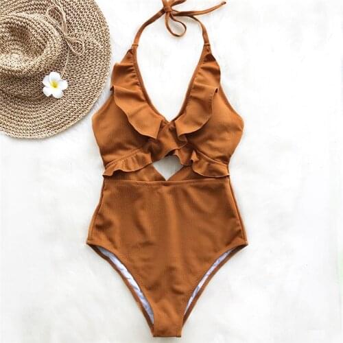 Ruffle Swimsuit Women Backless Swimwear Women One Piece Swimsuit Padded Bathing Suit Ladies Beachwear Monokini Maillot De