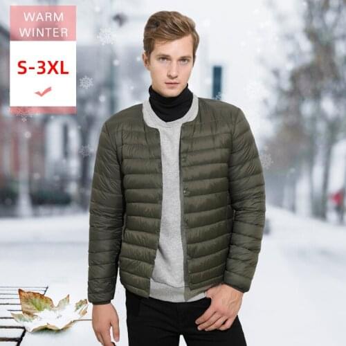 Winter Men Short White Duck Down Jacket Round Collar Male Ultral Light Thin Casual Soft Warm V-Neck Liner Big Size Windproof